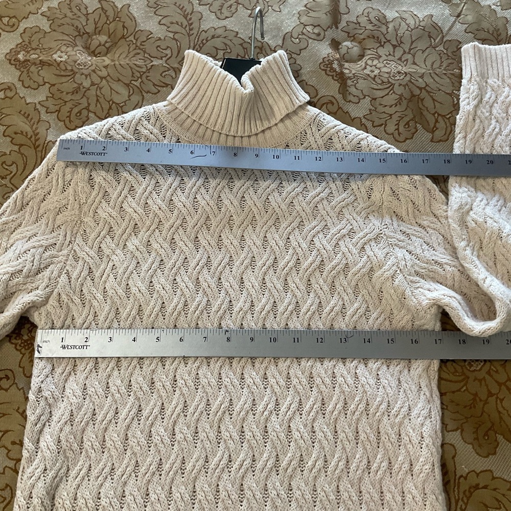 Jeanne Pierre 100% cotton cable-knit turtleneck tunic sweater, ivory, Sz L - Picture 10 of 11